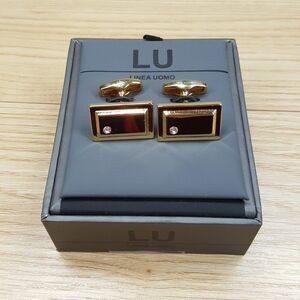 LINEA UOMO Mens Gold Rectangle Rhinestone Crystal Cufflink Cuff Links